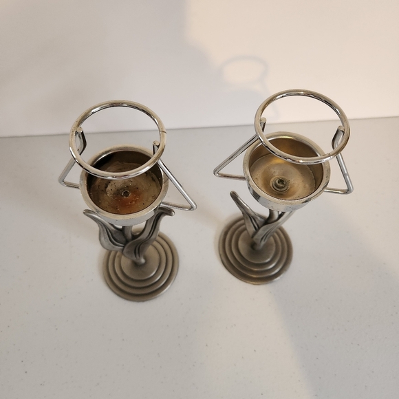 Brassbell Co. Pewter Tealight Candle Holder Leaf Design 90s Vintage Eclectic - Picture 3 of 6